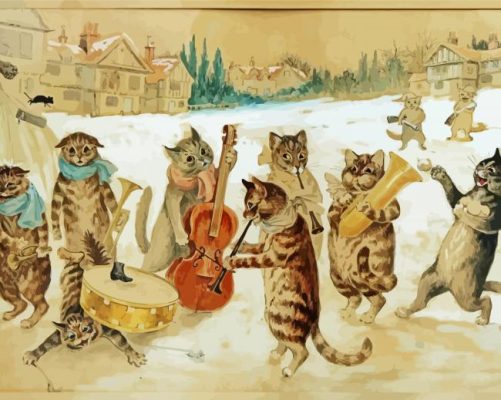 Louis Wain Cats playing with musical instruments paint by number