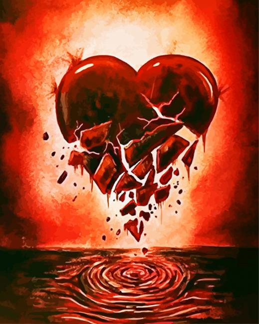 Red Broken Heart paint by number