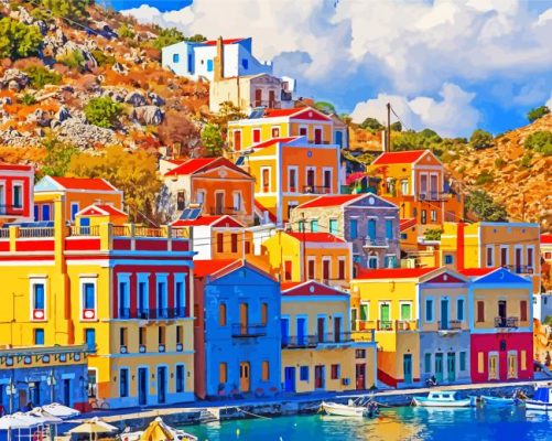 Symi Colorful Buildings paint by numbers