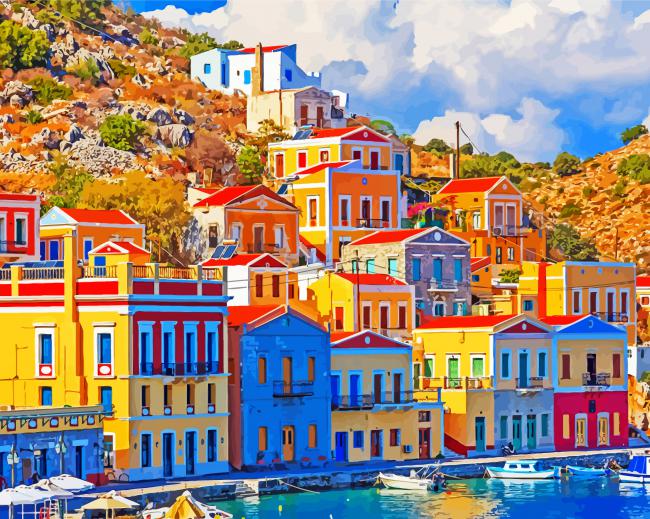 Symi Colorful Buildings paint by numbers