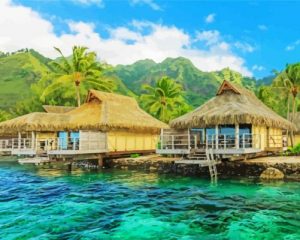 Tahiti Island Huts Paint by numbers
