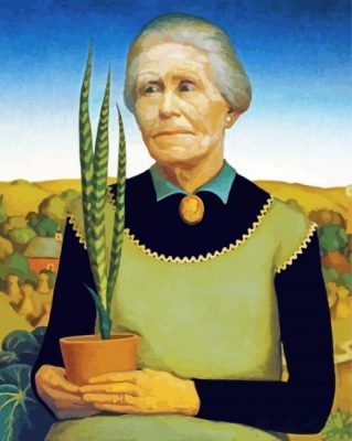 Woman with Plants by grant wood paint by numbers