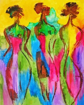 Abstract Three Women paint by numbers