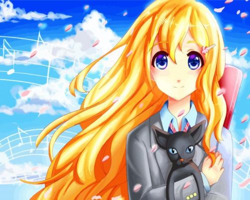 Kaori Miyazono With Her Cat Paint by number