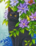 Aesthetic Black Cat Andd Flowers Paint by number