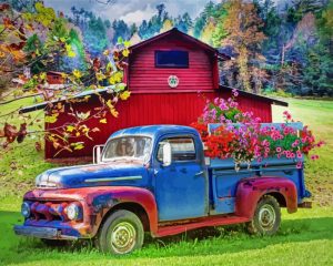 Aesthetic Old Truck And Flowers Paint by numbers