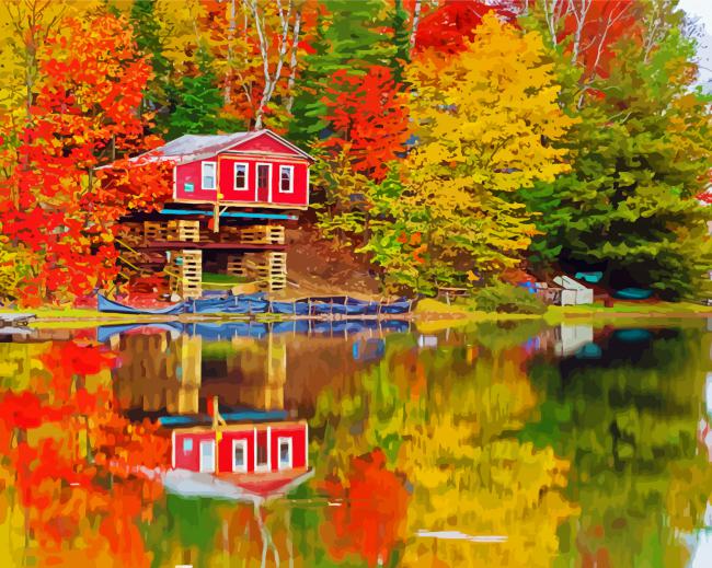 house by lake in Stowe paint by number