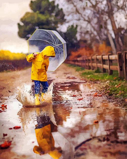 kid jumping in puddle paint by numbers
