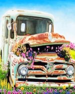 Old Truck And Flowers Illustrations Paint by numbers