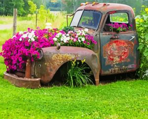 Old Truck And Flowers Paint by numbers