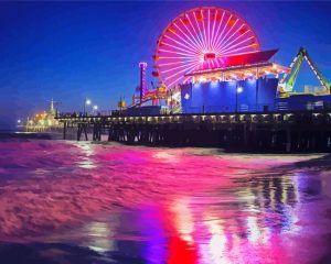 santa monica pier at night paint by number