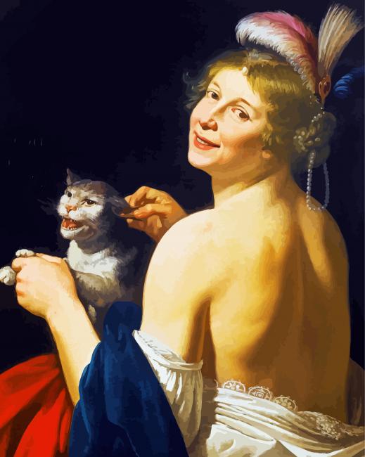 smiling Woman with cat paint by numbers