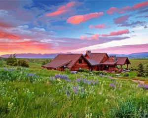 Sunset Gallatin Mountain paint by numbers