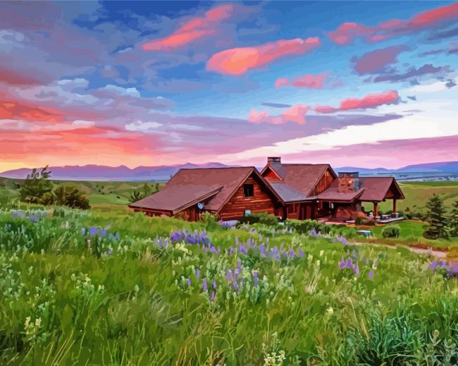 Sunset Gallatin Mountain paint by numbers