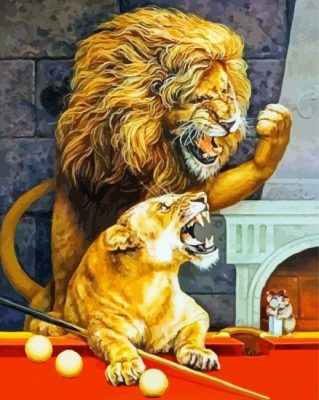 wild Animals playing billiards paint by numbers