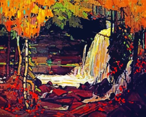 woodland waterfall by Tom Thomson paint by numbers