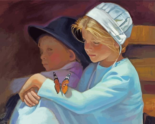 Amish Children With Butterfly paint by numbers