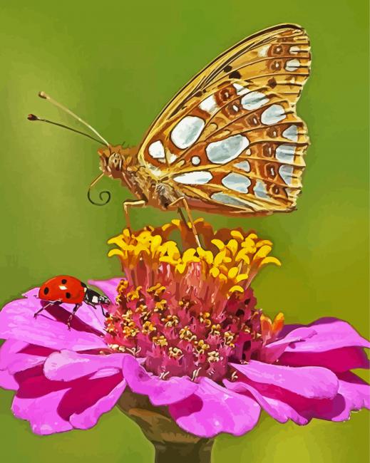 Butterfly And Ladybug On A Flower paint by numbers