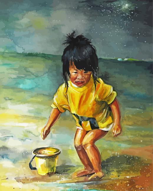 Chinese Child On Beach paint by numbers
