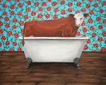 Cow in bathtub with flowers paint by number