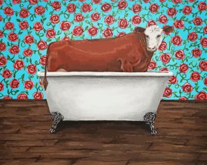 Cow in bathtub with flowers paint by number