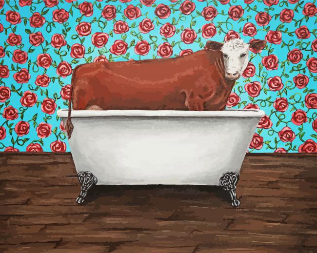 Cow in bathtub with flowers paint by number