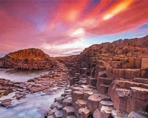 Giants causeway and pink clouds paint by number