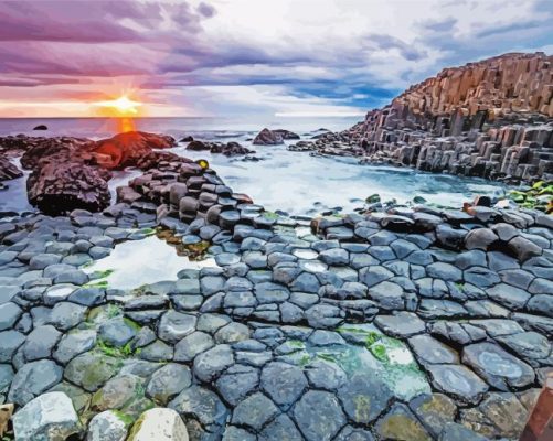 Giants causeway with sunset paint by number