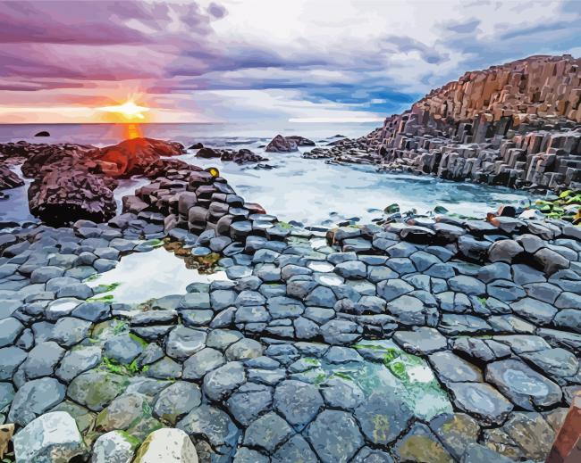 Giants causeway with sunset paint by number