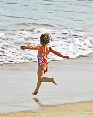 Little Girl Running To Beach paint by numbers