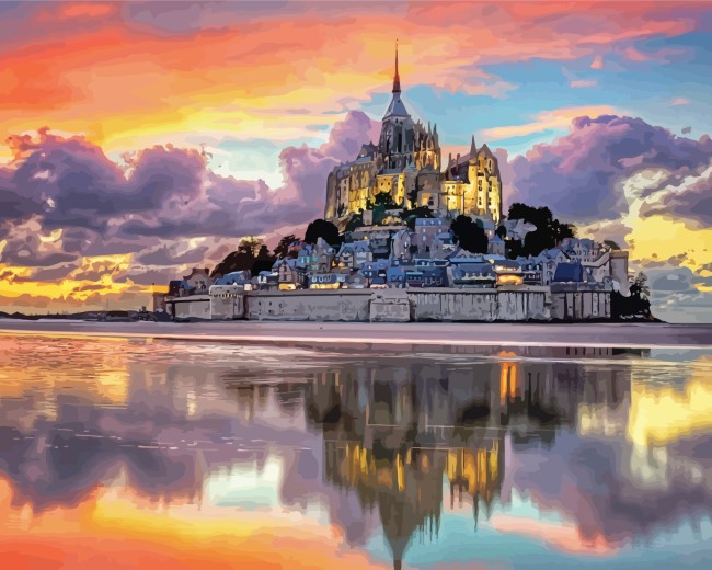 Mont Saint Michel Sunset Paint by numbers