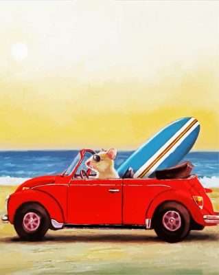 Mouse On Vw Beetle Convertible paint by numbers