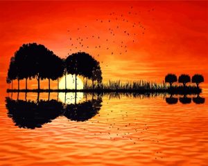 Sunset Guitar Trees Silhouette paint by numbers