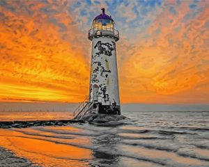 Talacre Beach Lighthouse at Sunset paint by numbers