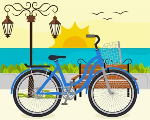 Aesthetic Beach Scene With Bicycle Paint by numbers