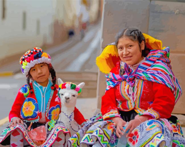 Beautiful Indigenous Peruvians With Llama paint by numbers