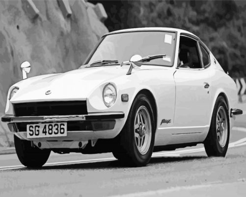 black and white datsun fairlady paint by numbers