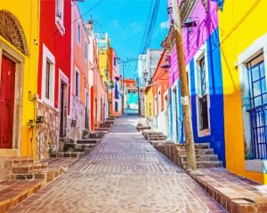 colorful Houses in The Mexican streets paint by numbers