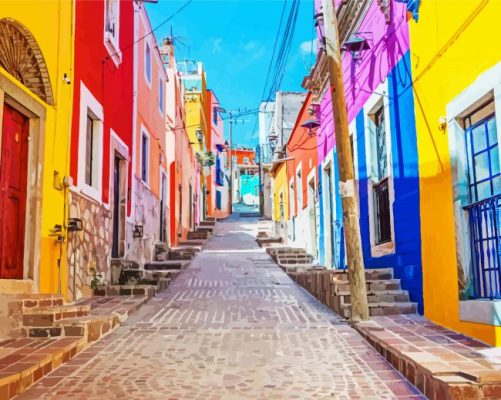 colorful Houses in The Mexican streets paint by numbers