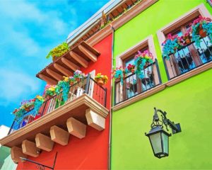 colorful Mexican houses paint by numbers