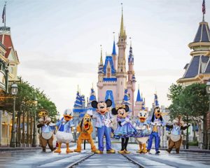 disney characters in Magic Kingdom Park paint by numbers
