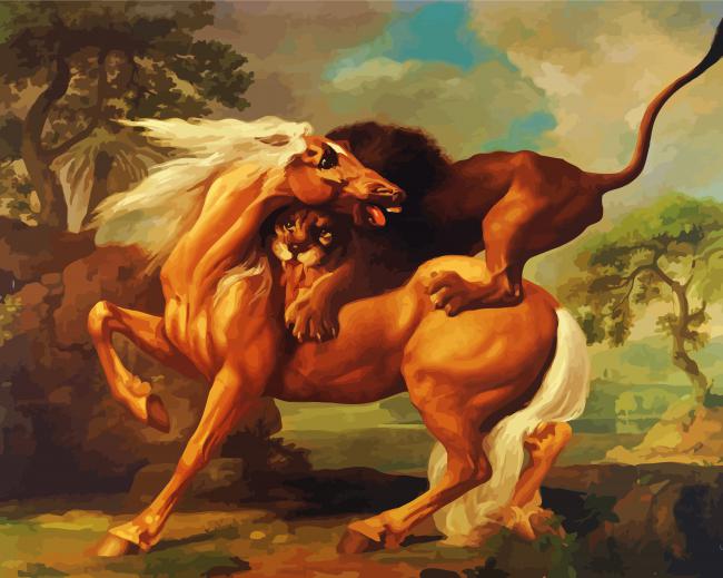 horse attacked by a lion by George Stubbs paint by numbers