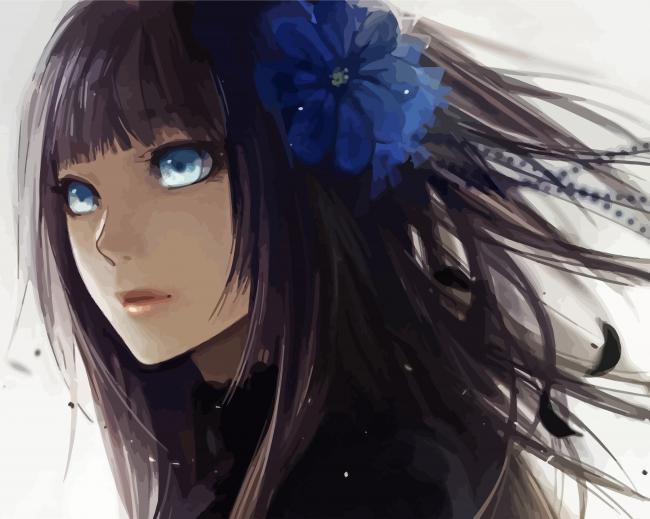 lady with blue flower in her hair paint by number