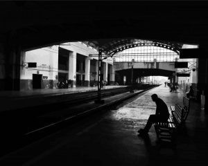Man Silhouette Train Station paint by numbers