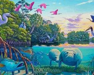 manatees in the river art paint by numbers