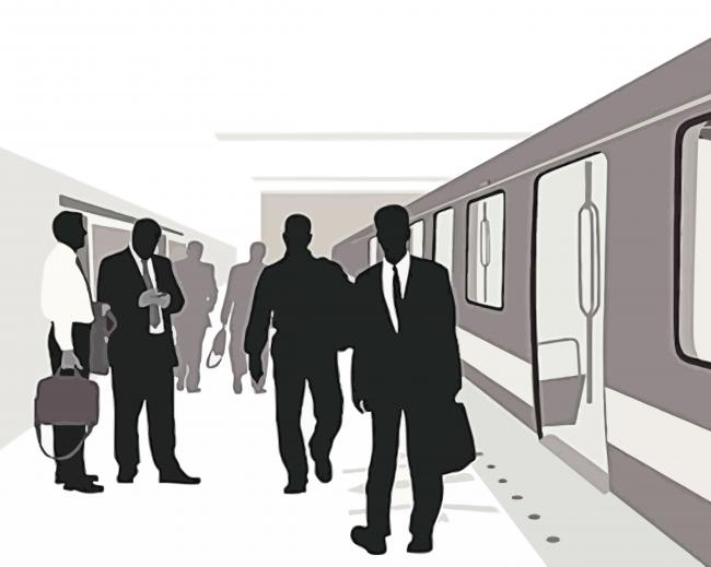 Men Silhouette Train Station paint by numbers