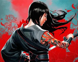Chinese Girl Red Tattoos Paint by numbers