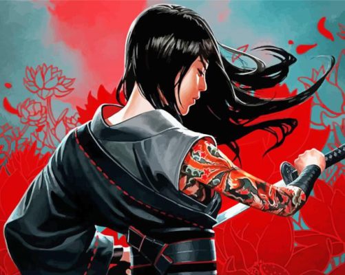 Chinese Girl Red Tattoos Paint by numbers