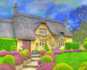 Purple Flower Rural Cabin paint by numbers