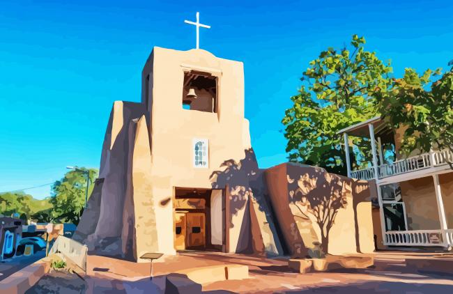 San Miguel Chapel Santa Fe Nm paint by numbers
